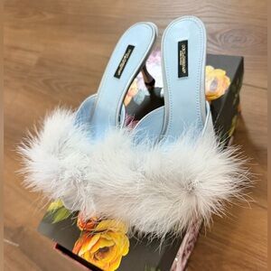 Dolce & Gabbana  Feather Slide Mules with Pale Blue Insole